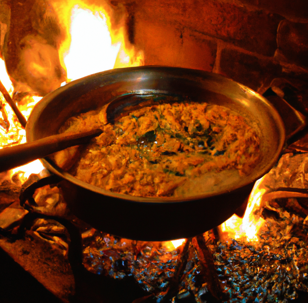 Zuppa di cavolo nero e cannellini cotta sul fuoco nel camino. Una coccola di salute nelle fredde sere d'Inverno.